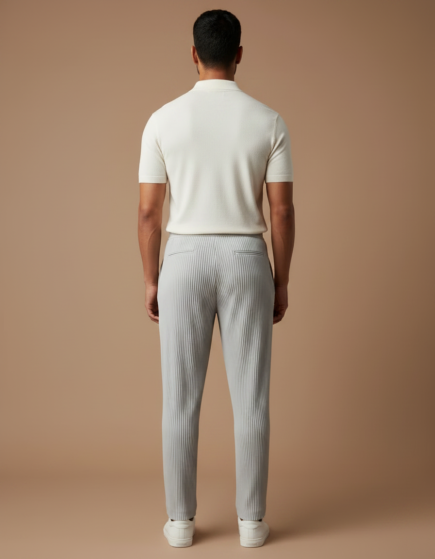 Pantalon À Pince Gris Plissé Drapé Décontracté Homme - Polyester - vue 2