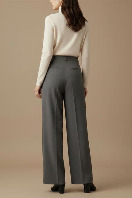 Pantalon À Pince Gris Plissé Ample Élégant Femme - Polyester - vue 2