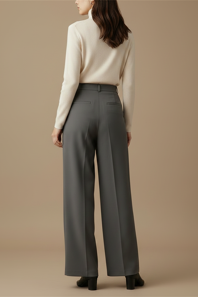 Pantalon À Pince Gris Plissé Ample Élégant Femme - Polyester - vue 2