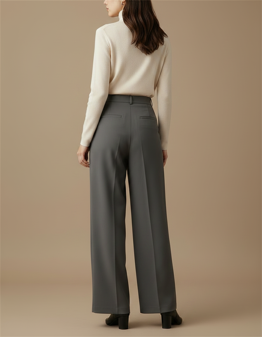 Pantalon À Pince Gris Plissé Ample Élégant Femme - Polyester - vue 2