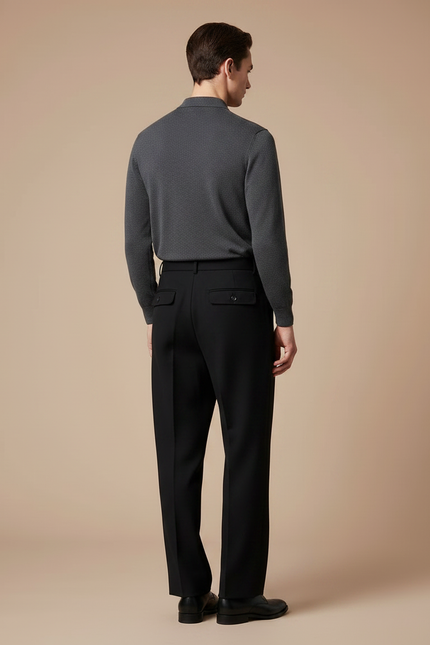 Pantalon À Pince Noir Droit Laine Plissé Homme - vue 2