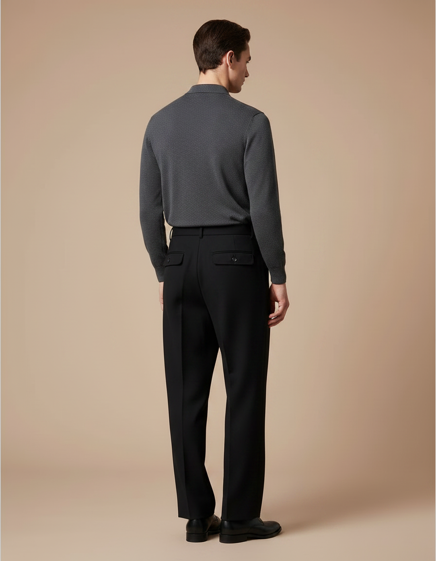 Pantalon À Pince Noir Droit Laine Plissé Homme - vue 2