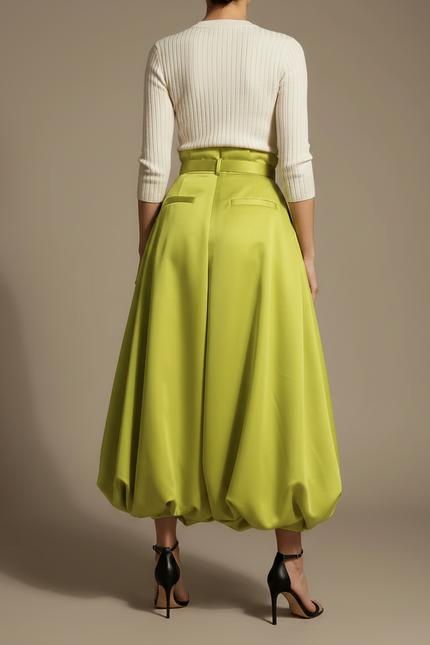 Pantalon À Pince Vert Satiné Bouffant Élégant Femme - vue 2