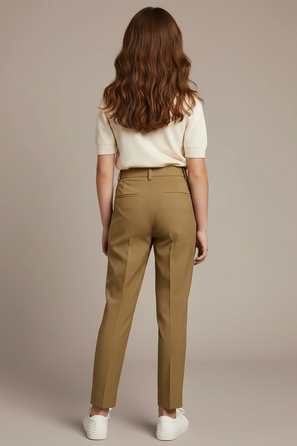 Pantalon À Pince Kaki Droit Taille Haute Élégant - Gabardine - vue 2
