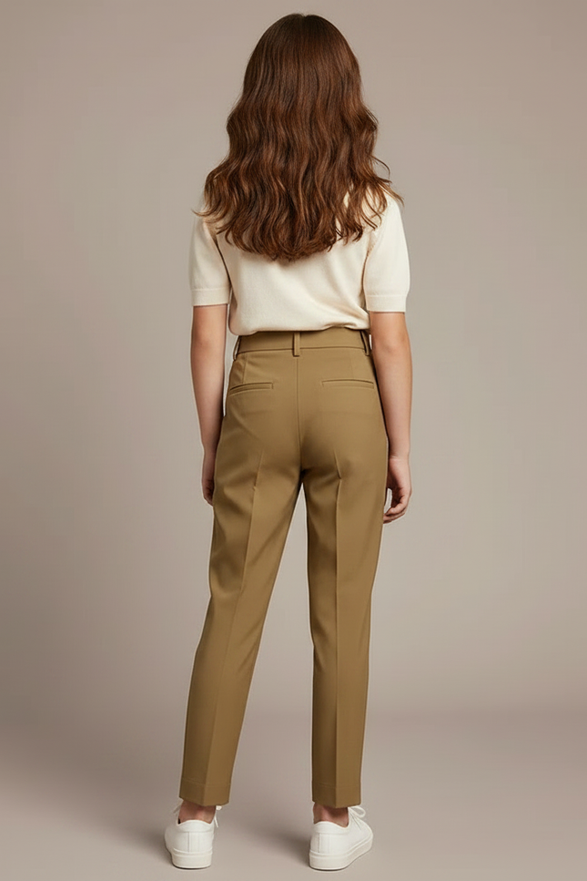 Pantalon À Pince Kaki Droit Taille Haute Élégant - Gabardine - vue 2