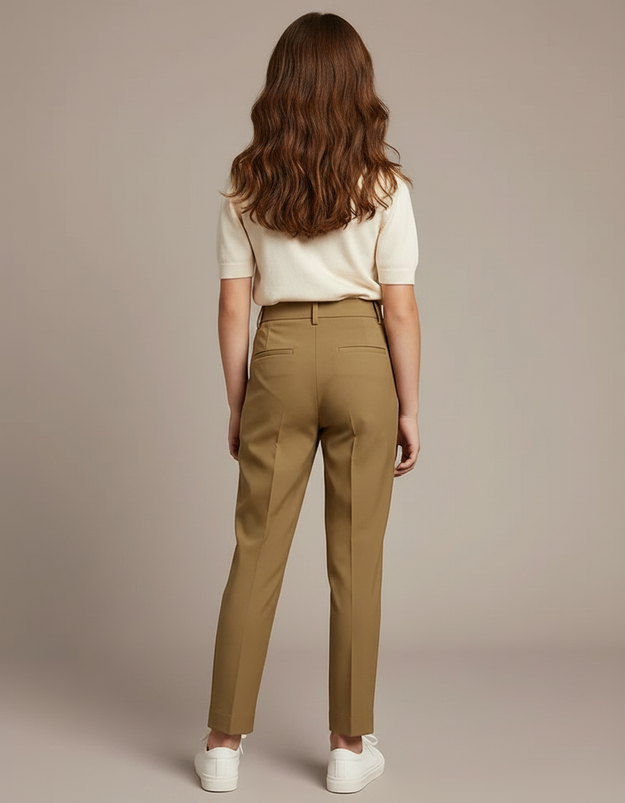 Pantalon À Pince Kaki Droit Taille Haute Élégant - Gabardine - vue 2