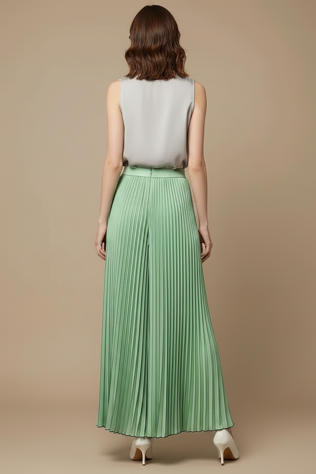 Pantalon À Pince Plissé Vert Menthe Fluide Élégant - Polyester - vue 2