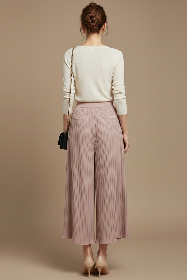 Pantalon À Pince Plissé Fluide Rose Ample Casual - Polyester - vue 2