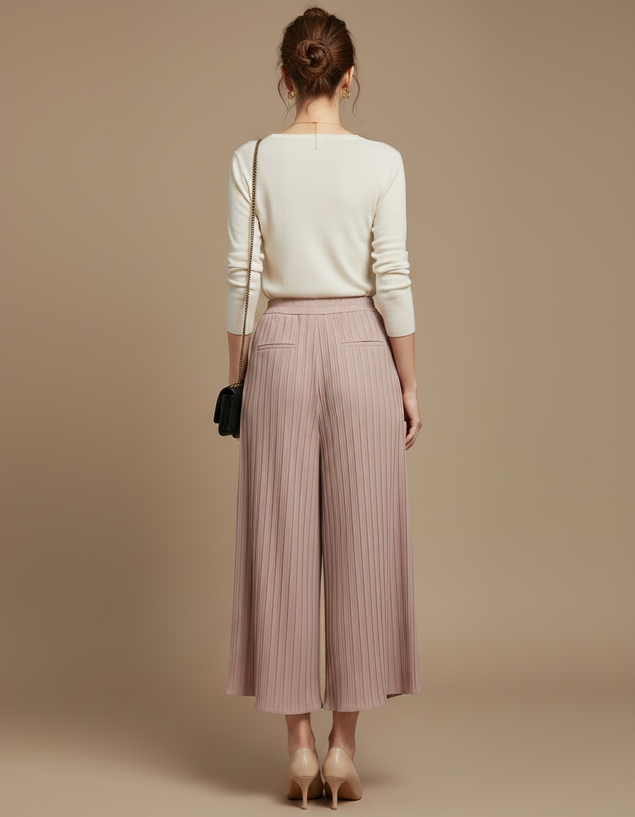 Pantalon À Pince Plissé Fluide Rose Ample Casual - Polyester - vue 2
