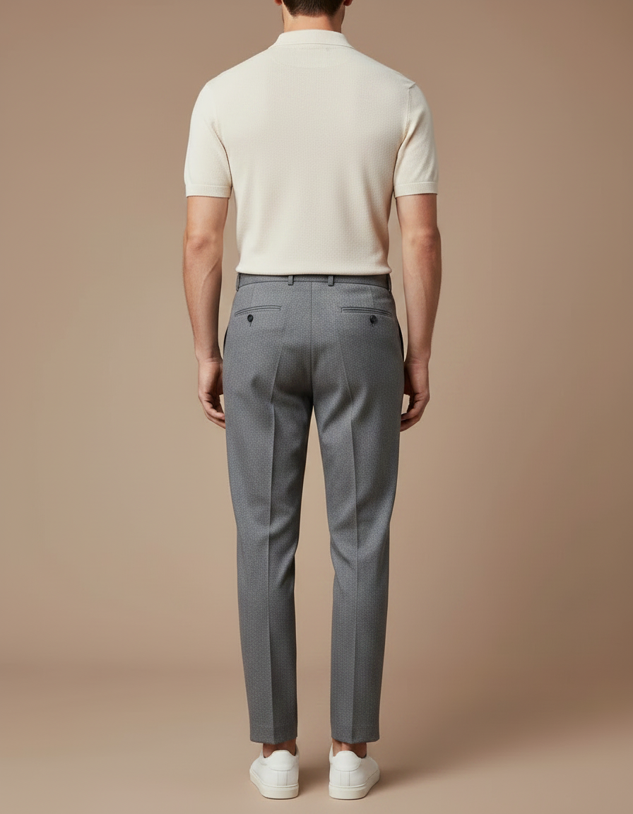 Pantalon À Pince Gris Élégant Slim Décontracté Homme - Laine - vue 2