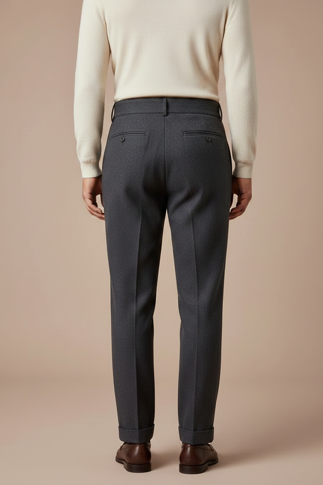 Pantalon À Pince Gris Anthracite Laine Plissé Homme - vue 2