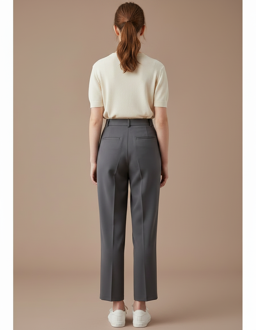 Pantalon À Pince Gris Élégant Droit Taille Haute - Polyester - vue 2