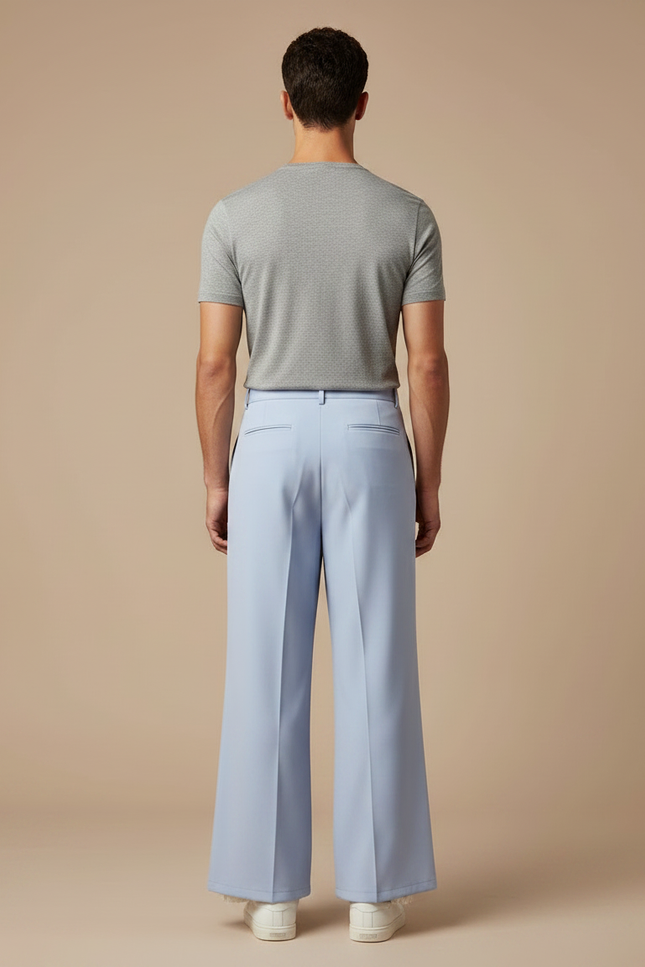 Pantalon À Pince Bleu Clair Plissé Ample Décontracté Homme - Gabardine - vue 2