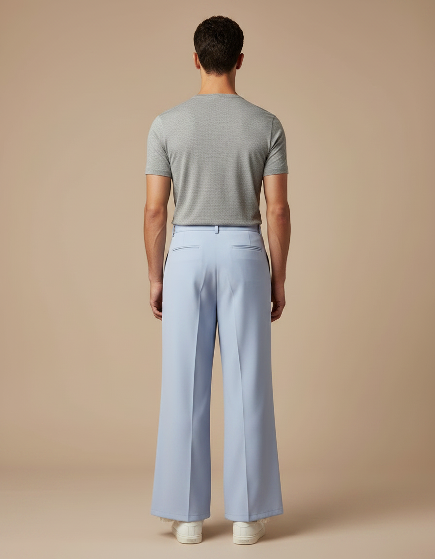 Pantalon À Pince Bleu Clair Plissé Ample Décontracté Homme - Gabardine - vue 2