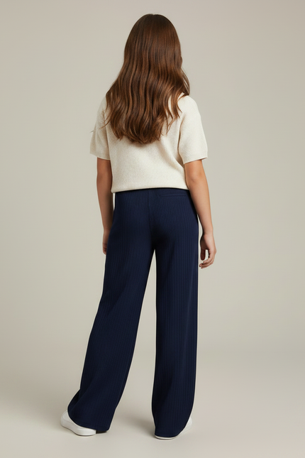 Pantalon À Pince Bleu Marine Ample Plissé Confortable - Maille - vue 2