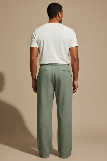 Pantalon À Pince Vert Kaki Lin Ample Décontracté - vue 2