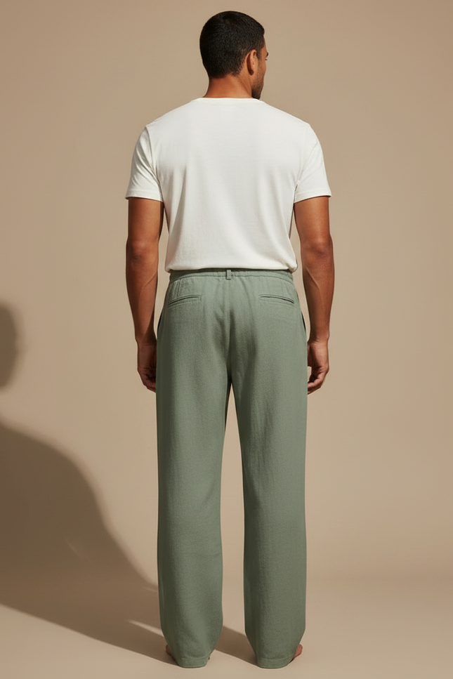 Pantalon À Pince Vert Kaki Lin Ample Décontracté - vue 2