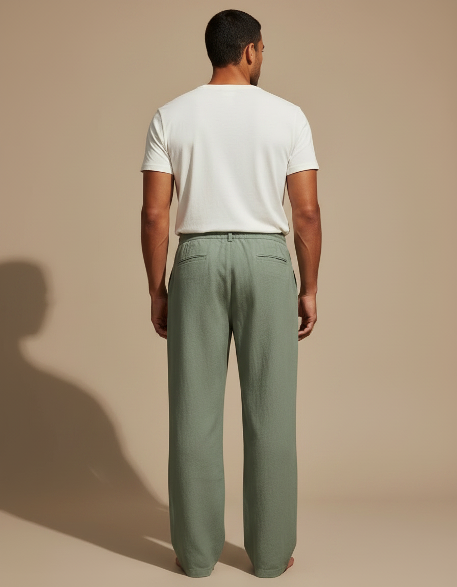 Pantalon À Pince Vert Kaki Lin Ample Décontracté - vue 2