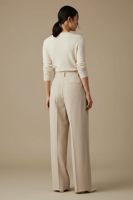 Pantalon À Pince Beige Plissé Fluide Élégant - Polyester - vue 2
