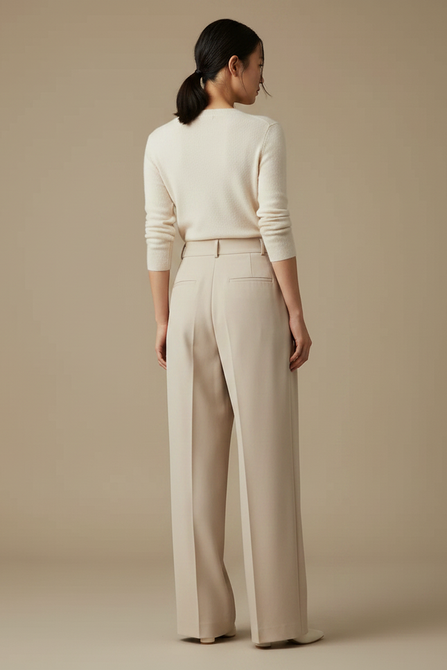 Pantalon À Pince Beige Plissé Fluide Élégant - Polyester - vue 2