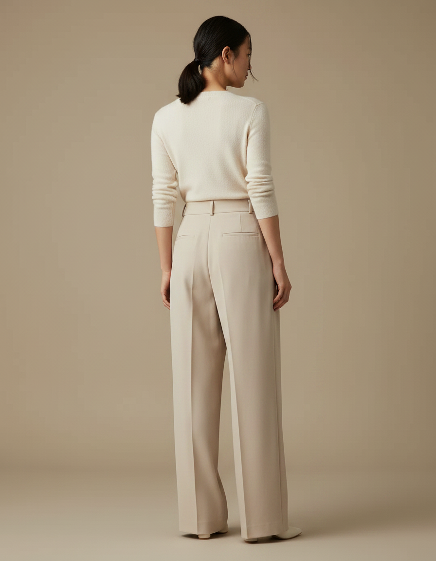 Pantalon À Pince Beige Plissé Fluide Élégant - Polyester - vue 2