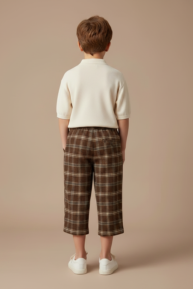 Pantalon À Pince Carreaux Marron Ample Garçon Tissé - Tweed - vue 2