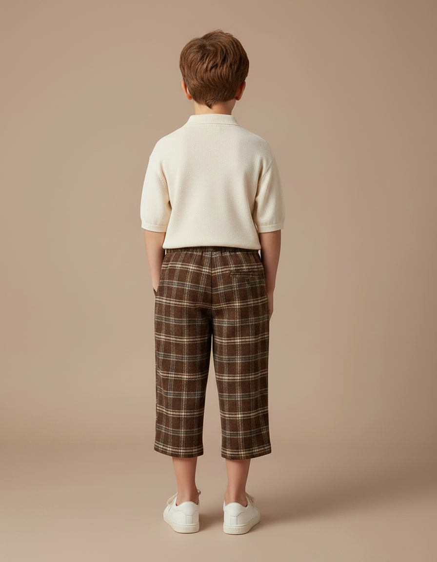Pantalon À Pince Carreaux Marron Ample Garçon Tissé - Tweed - vue 2