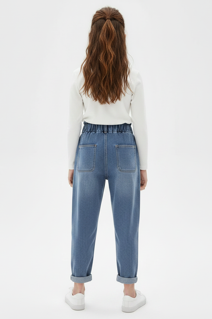 Pantalon À Pince Denim Bleu Ample Décontracté Enfant - Jean - vue 2