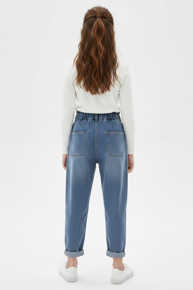 Pantalon À Pince Denim Bleu Ample Décontracté Enfant - Jean - vue 2