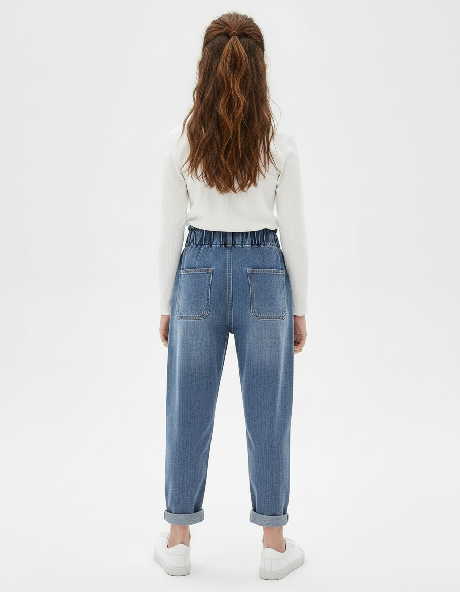 Pantalon À Pince Denim Bleu Ample Décontracté Enfant - Jean - vue 2