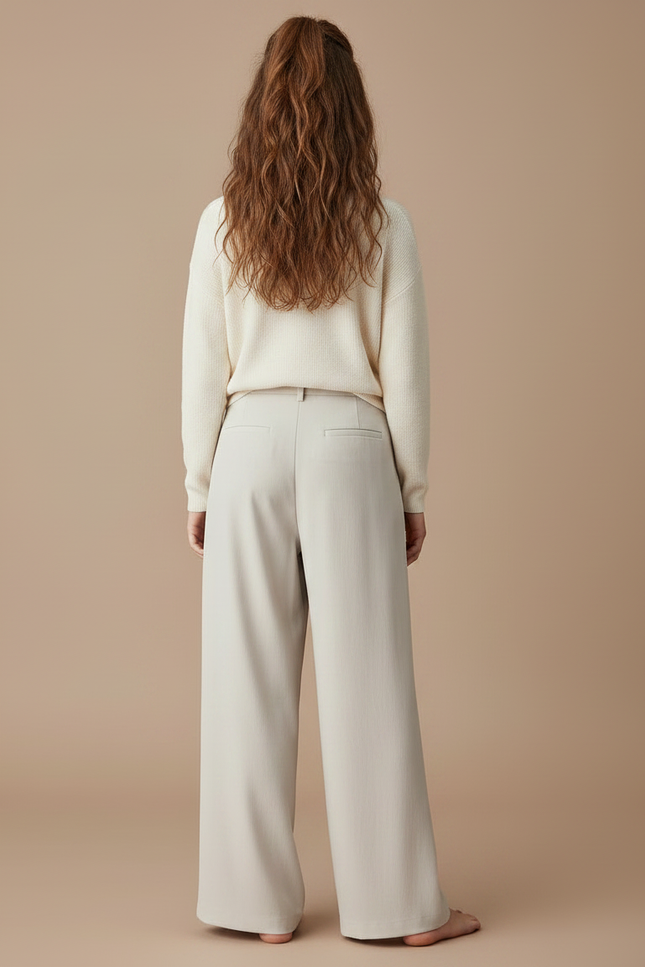 Pantalon À Pince Crème Fluide Ample Décontracté Fille - Beige Viscose - vue 2