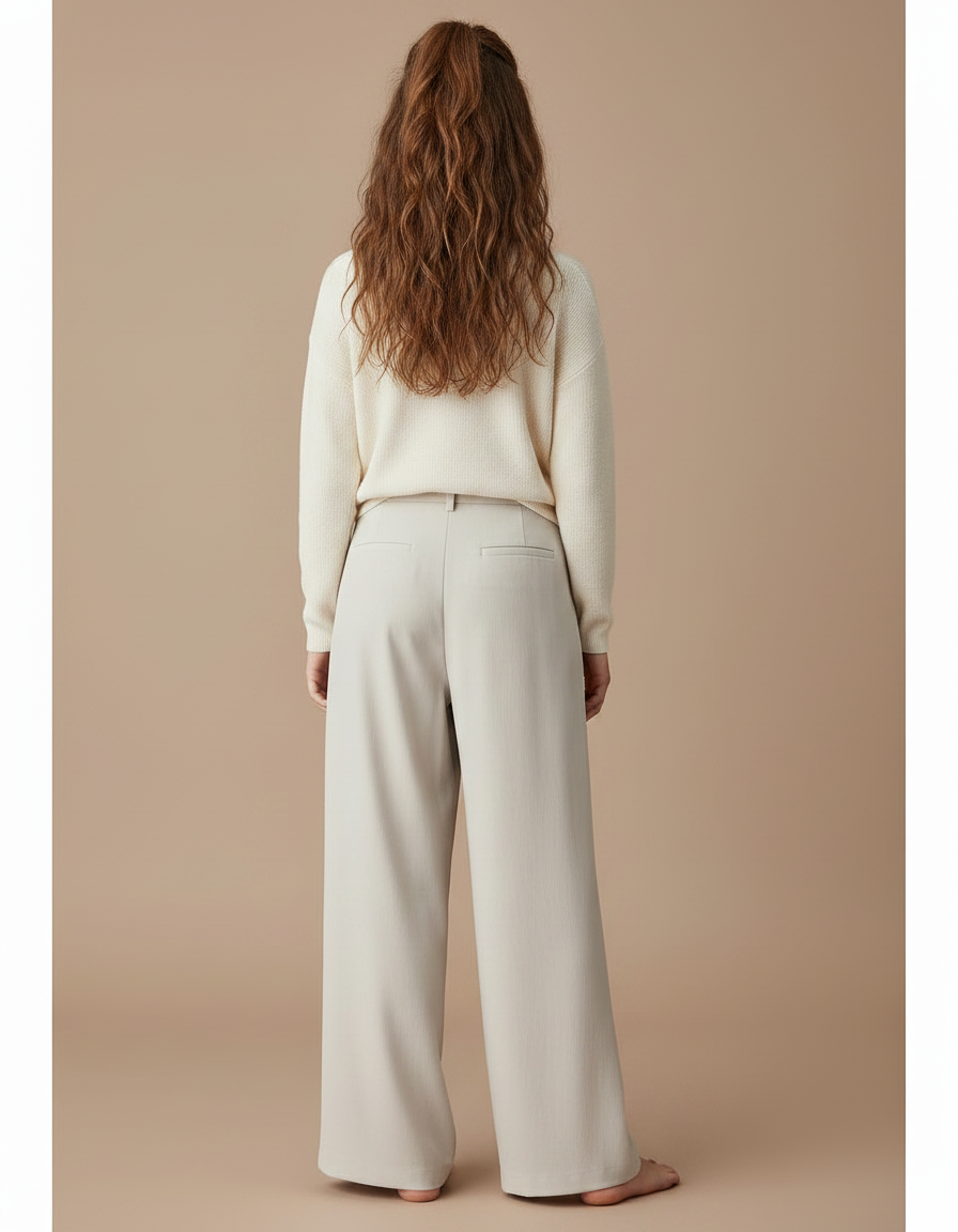 Pantalon À Pince Crème Fluide Ample Décontracté Fille - Beige Viscose - vue 2
