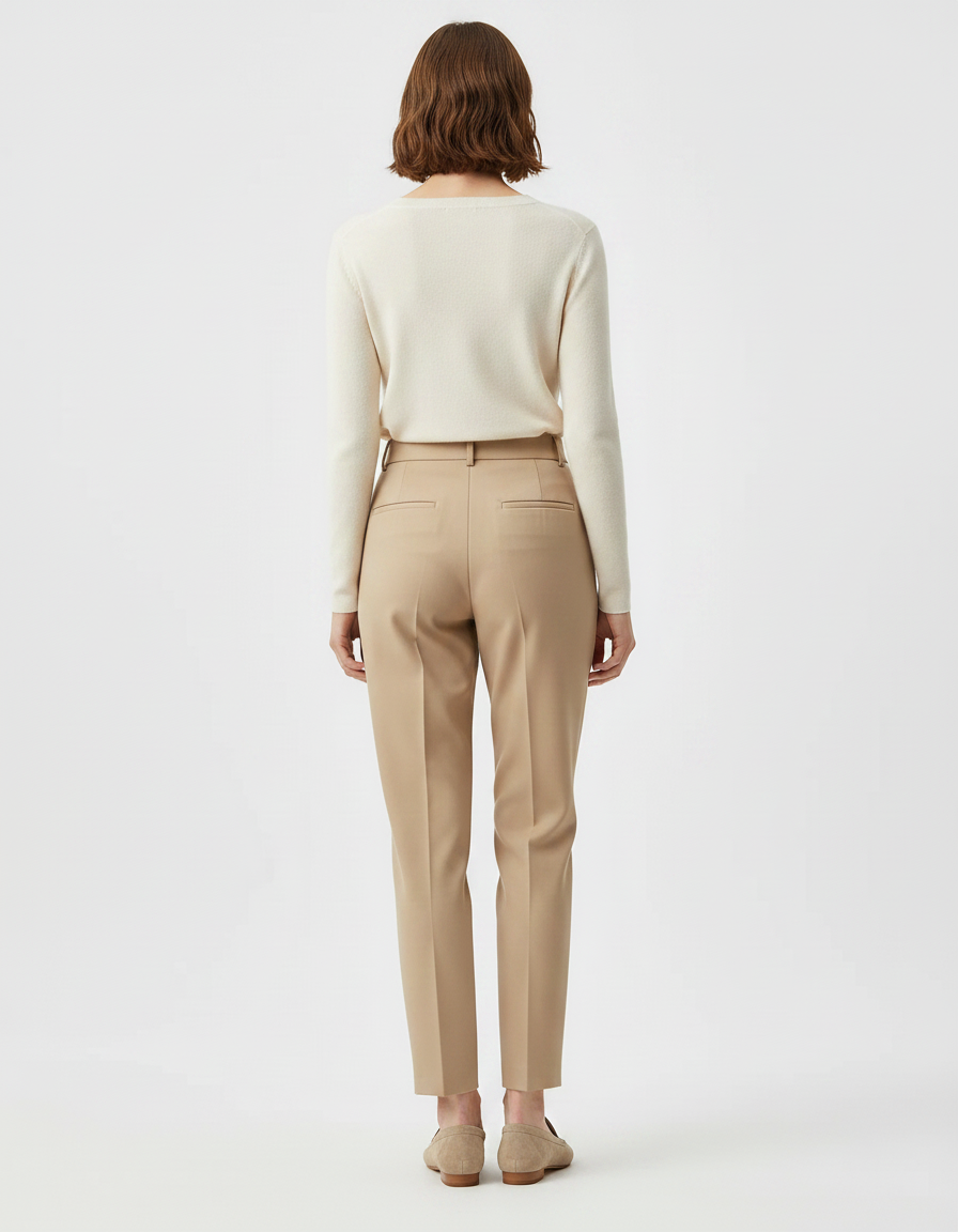 Pantalon À Pince Beige Fuselé Élégant Femme - Gabardine - vue 2