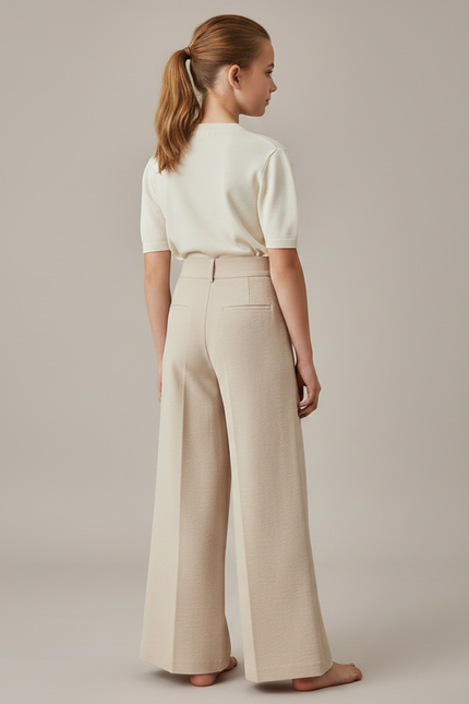 Pantalon À Pince Beige Ample Plissé Confortable Enfant - Maille - vue 2