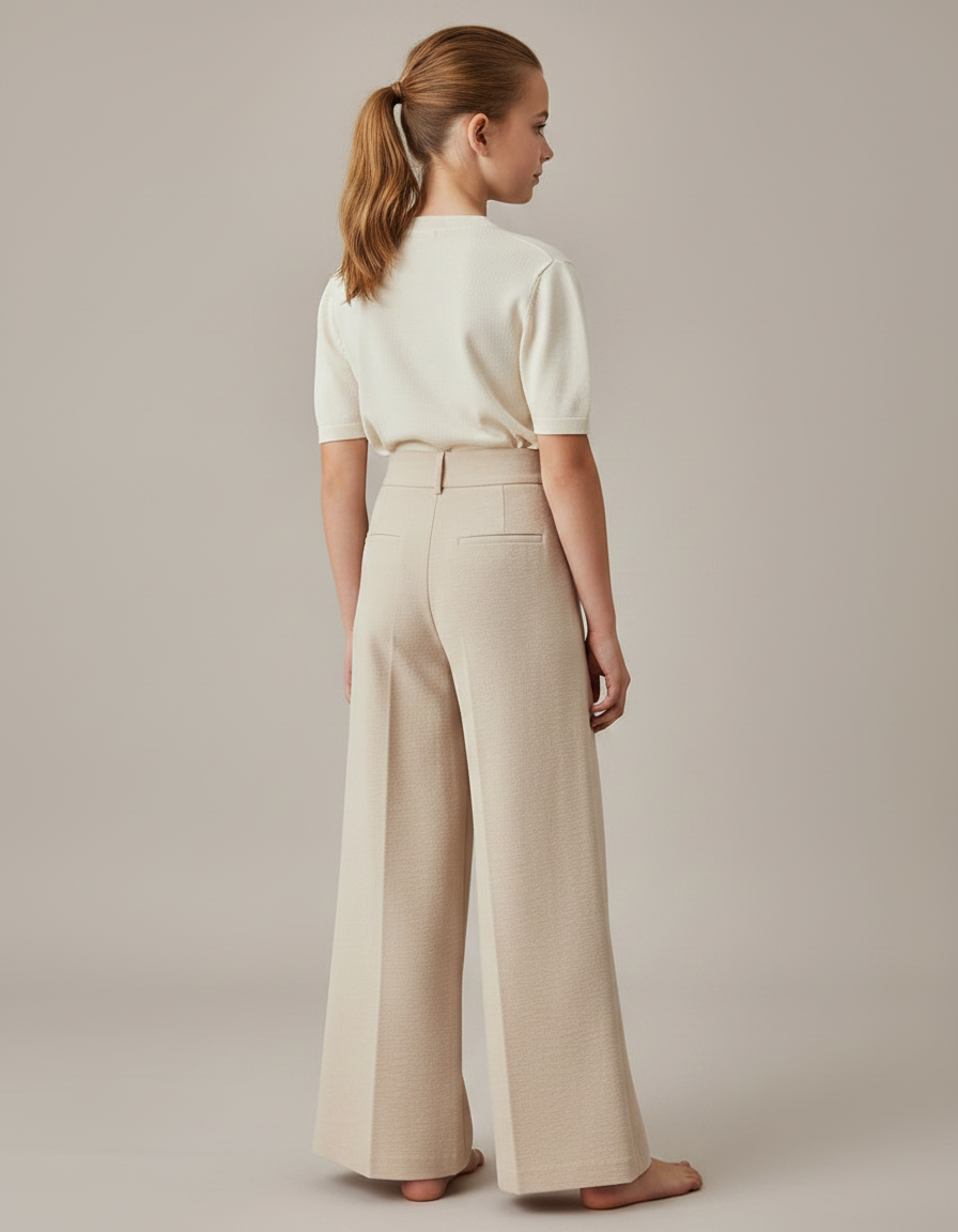 Pantalon À Pince Beige Ample Plissé Confortable Enfant - Maille - vue 2