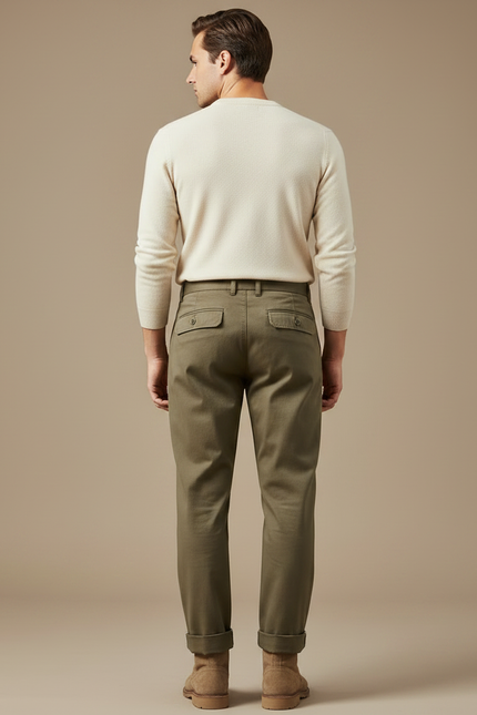 Pantalon À Pince Kaki Coton Plissé Décontracté Homme - vue 2