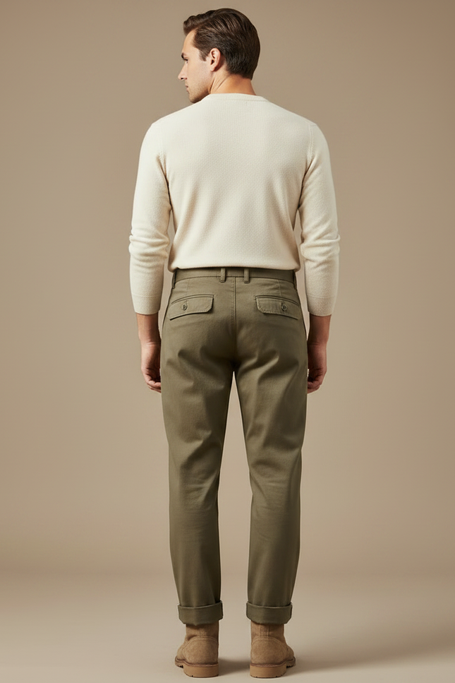 Pantalon À Pince Kaki Coton Plissé Décontracté Homme - vue 2