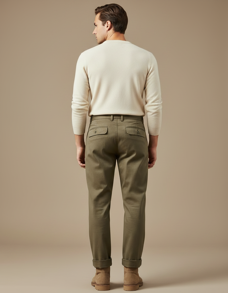 Pantalon À Pince Kaki Coton Plissé Décontracté Homme - vue 2