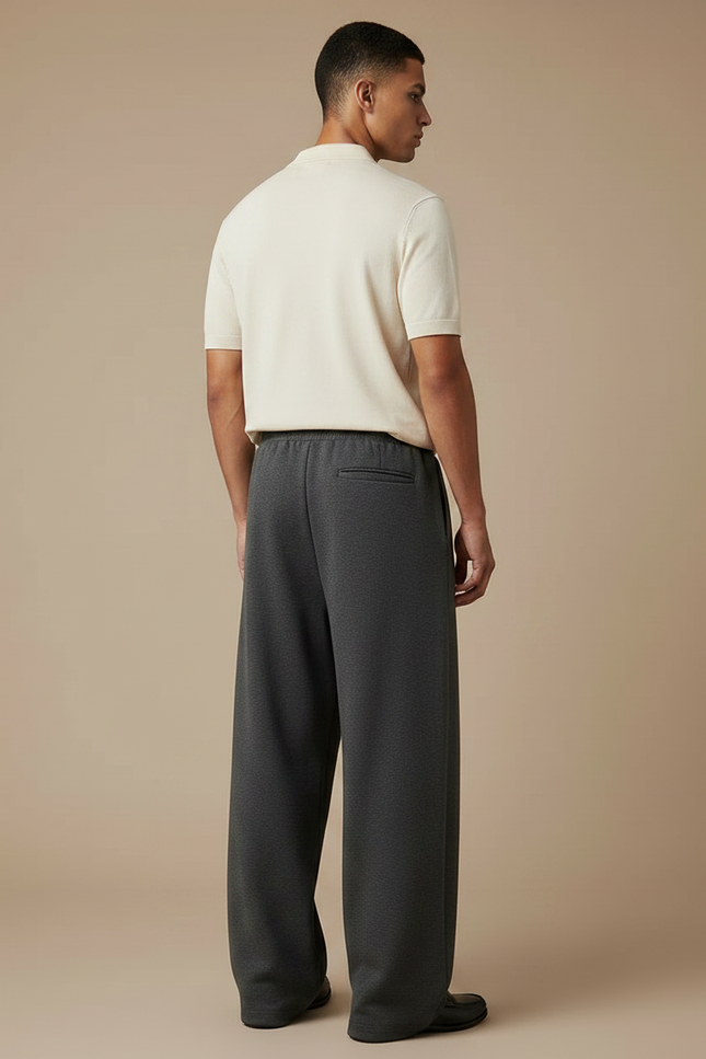 Pantalon À Pince Gris Ample Décontracté Molleton Homme - vue 2