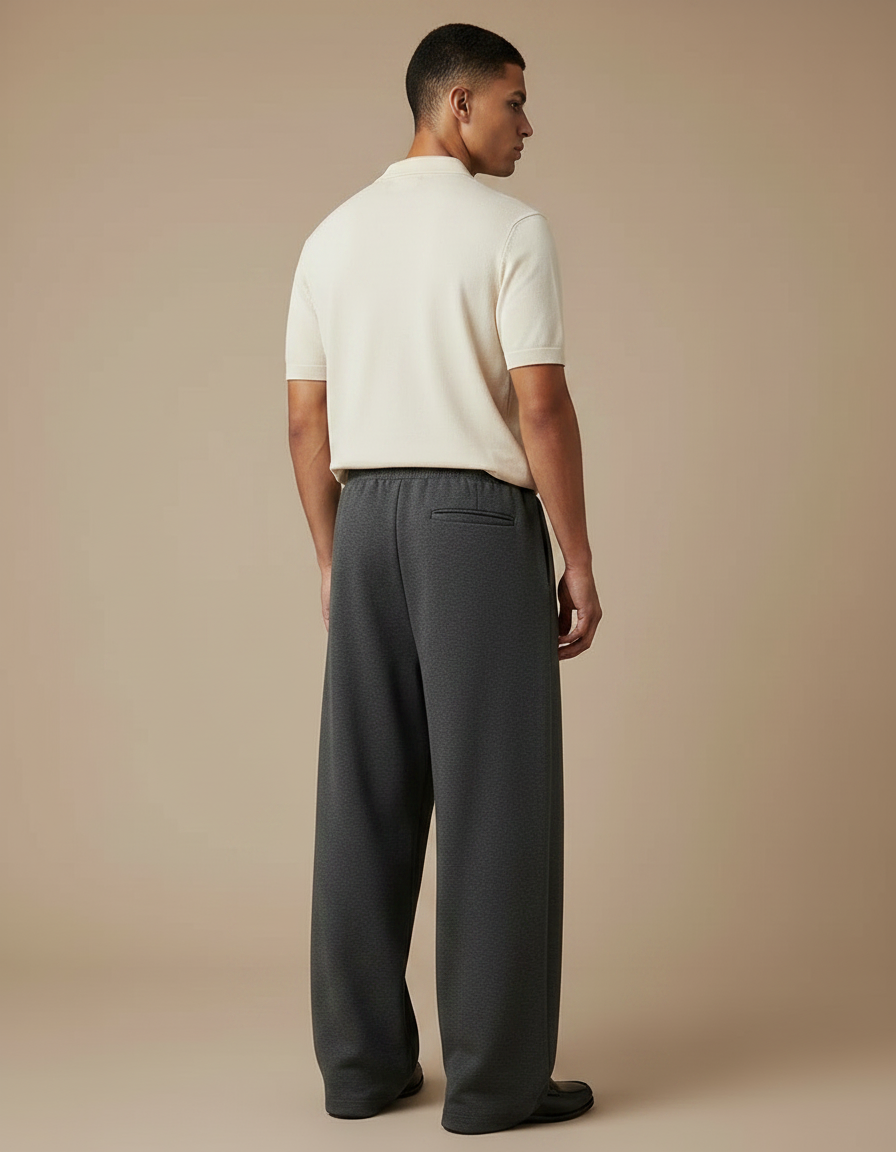 Pantalon À Pince Gris Ample Décontracté Molleton Homme - vue 2