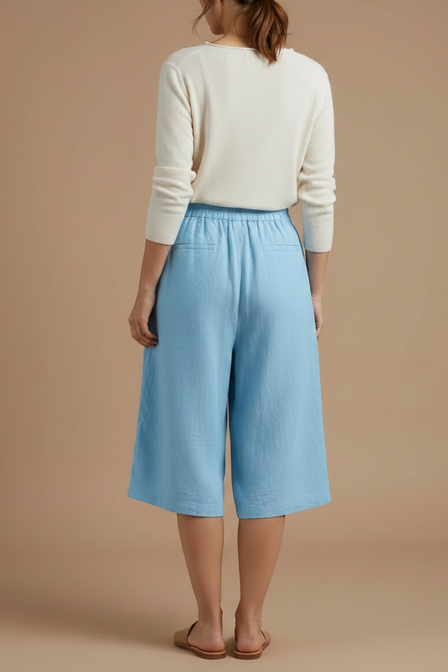 Pantalon À Pince Bleu Ciel Ample Lin Coton Décontracté - vue 2