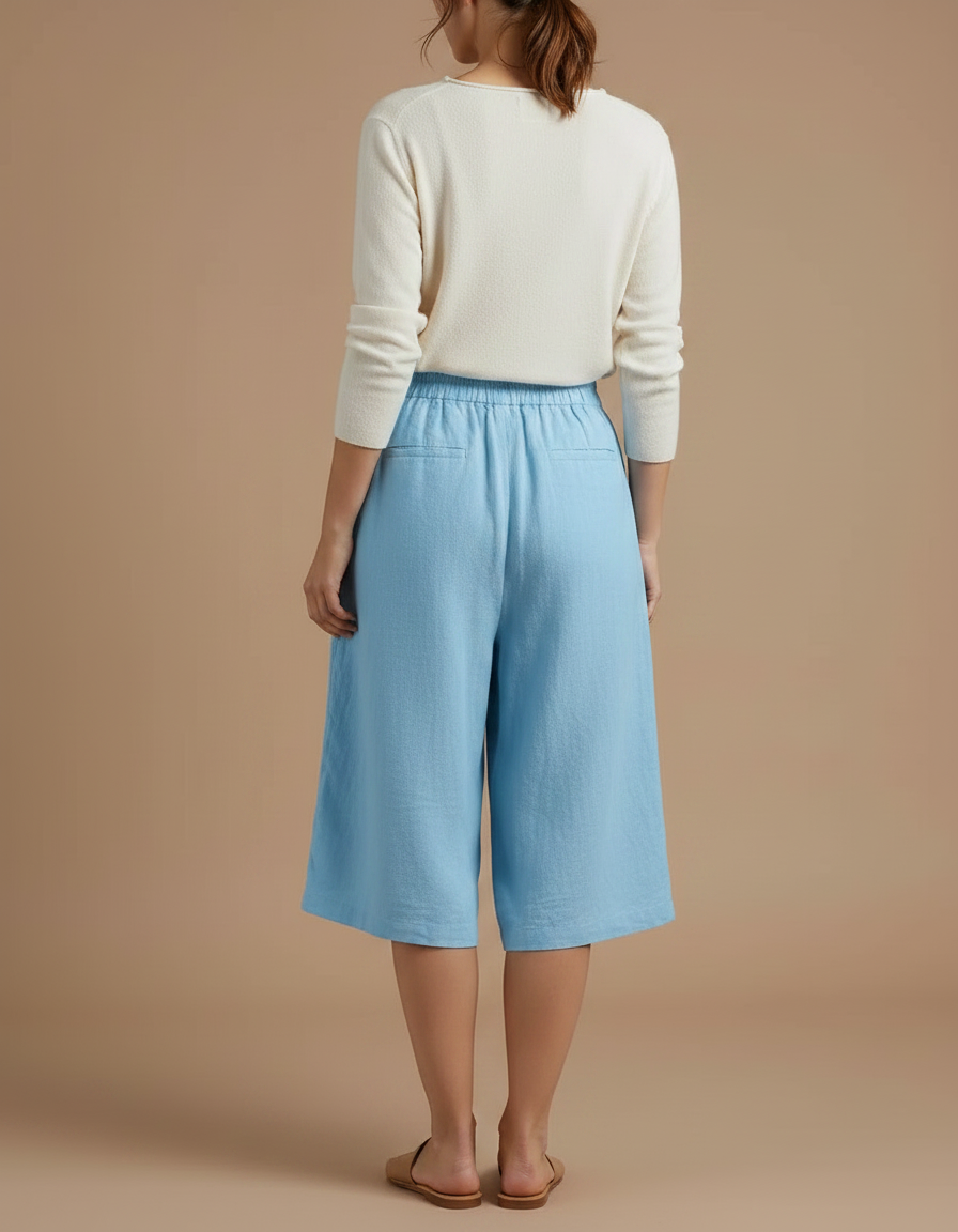 Pantalon À Pince Bleu Ciel Ample Lin Coton Décontracté - vue 2