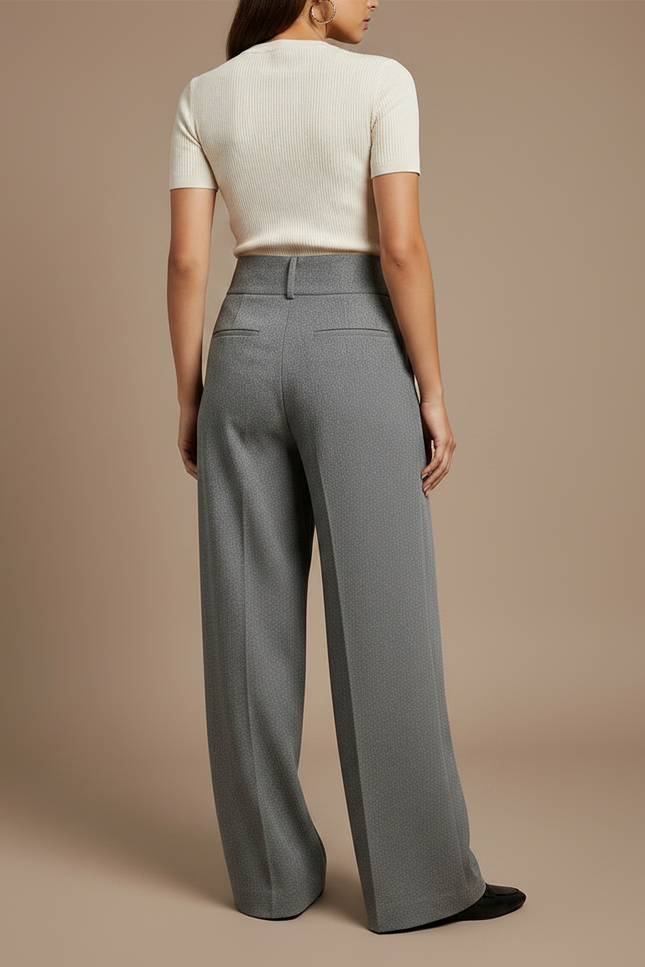 Pantalon À Pince Gris Ample Plissé Tissé Élégant - Laine - vue 2