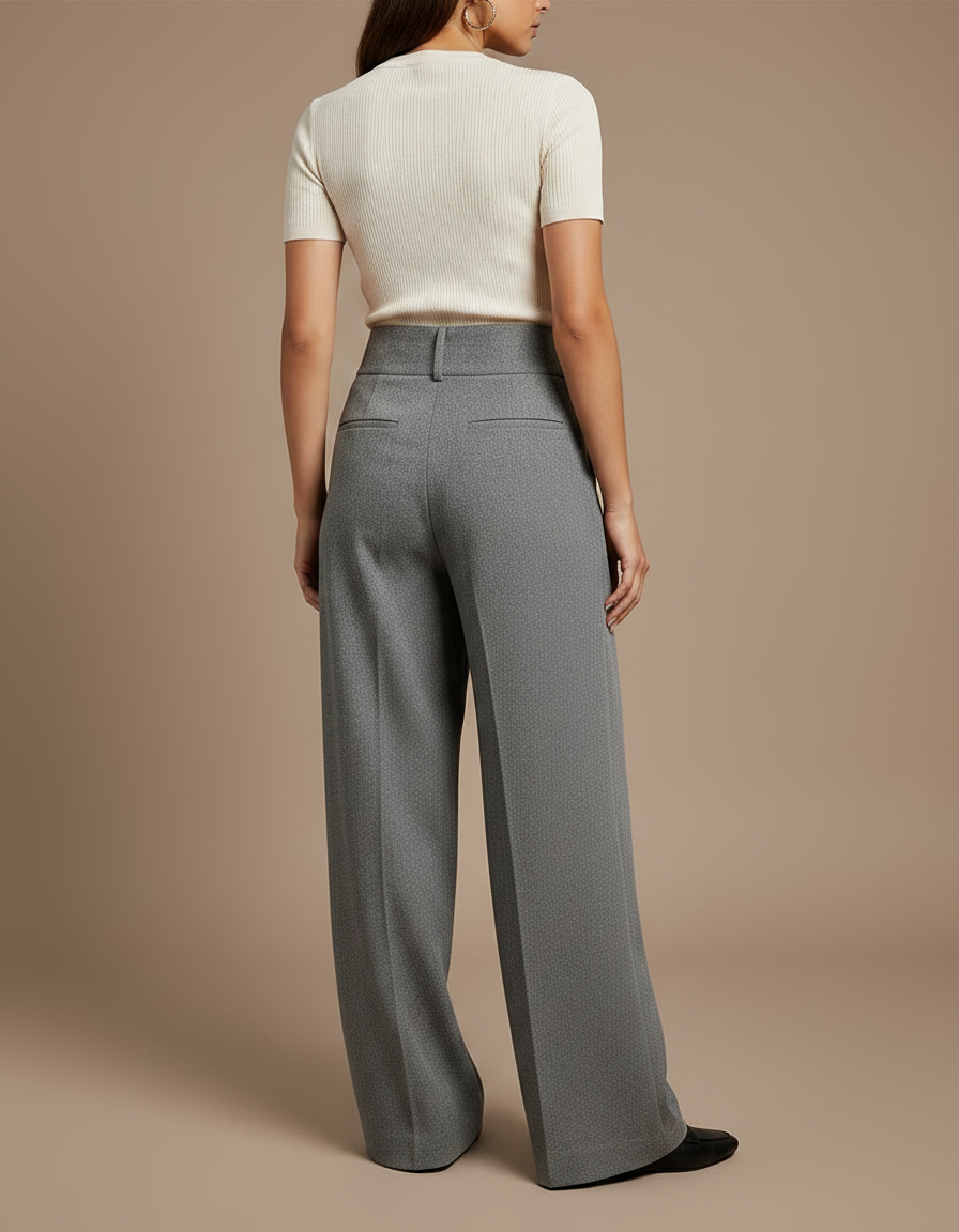 Pantalon À Pince Gris Ample Plissé Tissé Élégant - Laine - vue 2