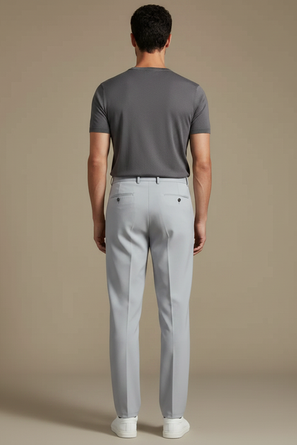 Pantalon À Pince Gris Clair, Plissé, Droit, Élégant - Gabardine - vue 2