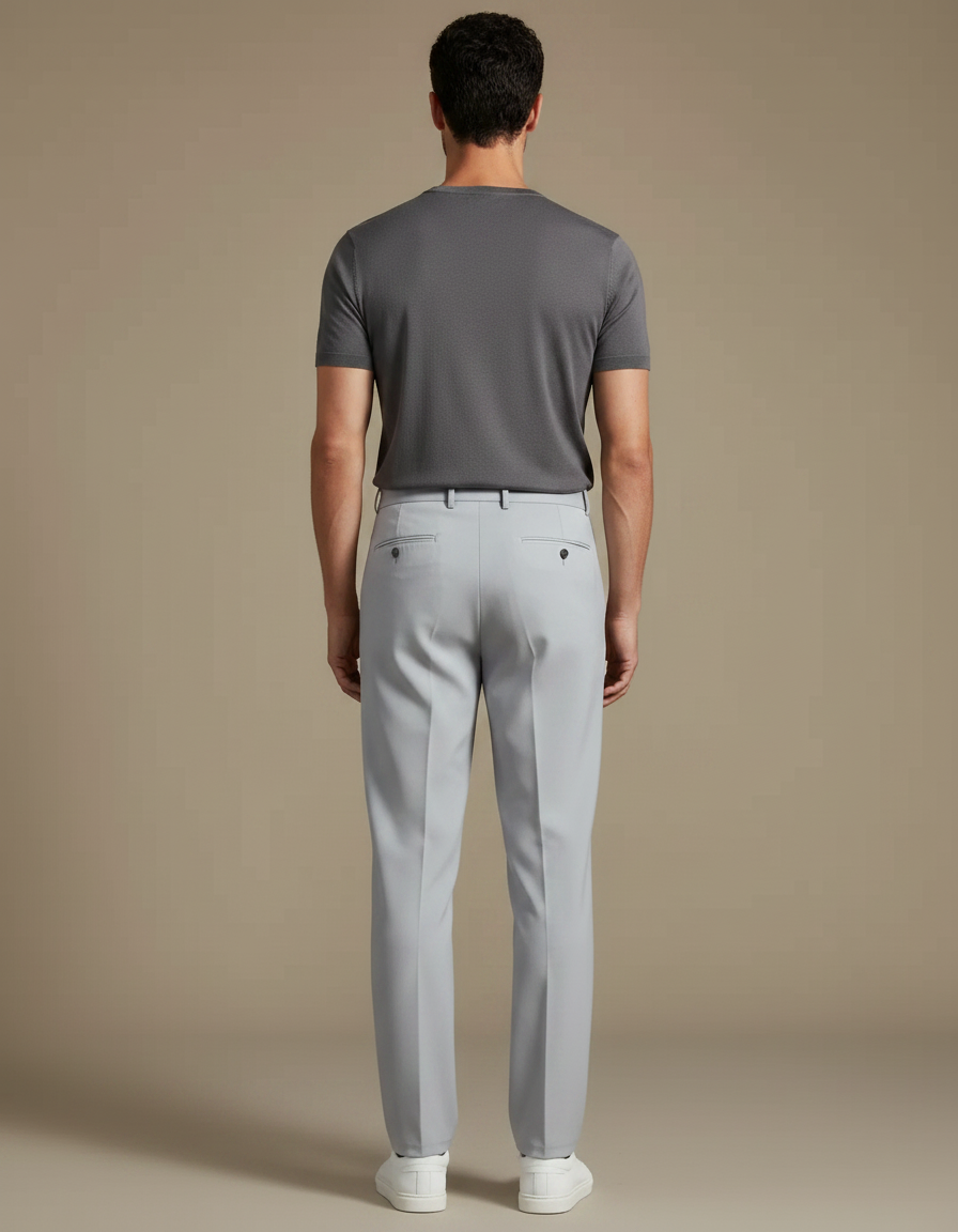 Pantalon À Pince Gris Clair, Plissé, Droit, Élégant - Gabardine - vue 2