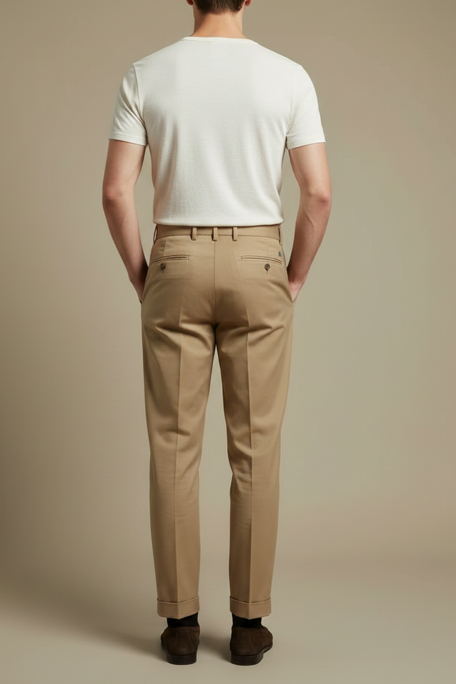 Pantalon À Pince Beige Plissé Coton Décontracté Élégant - vue 2