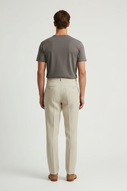 Pantalon À Pince Beige Plissé Droit Décontracté Homme - Lin - vue 2