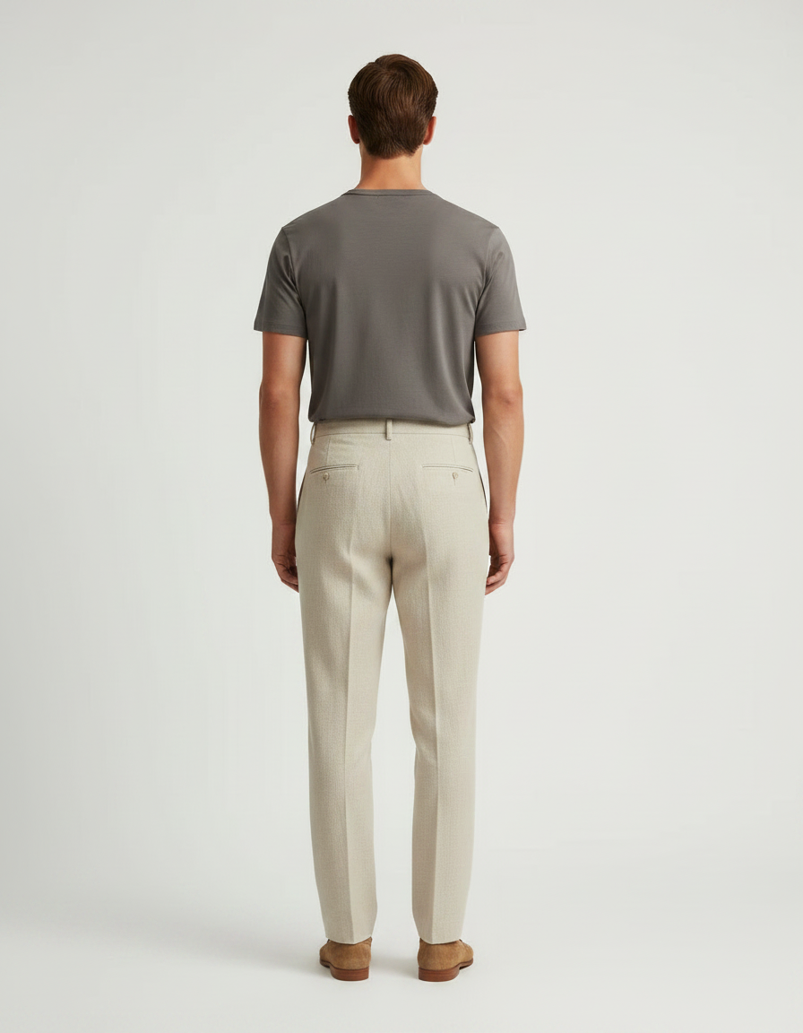 Pantalon À Pince Beige Plissé Droit Décontracté Homme - Lin - vue 2