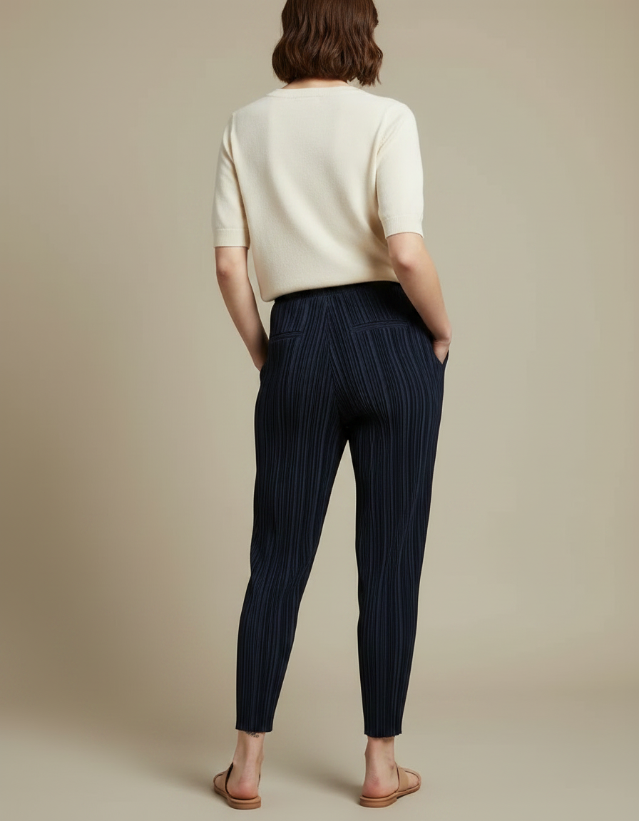 Pantalon À Pince Plissé Bleu Marine Fluide Confortable - Polyester - vue 2